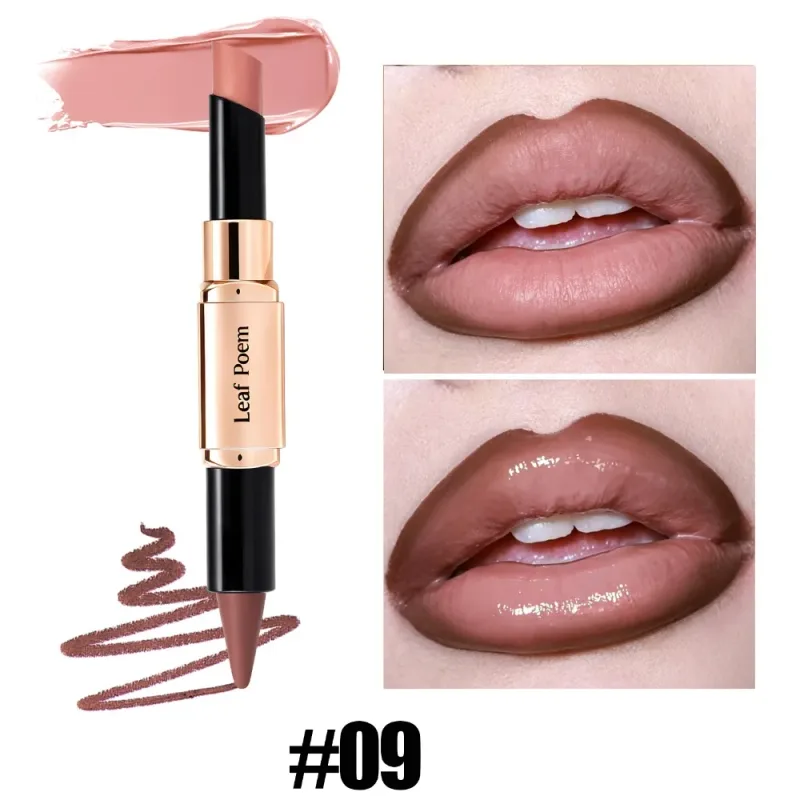Dual-Ended 2-in-1 Lip Liner Lipstick Waterproof Matte & Satin Finish Slanted Tip Moisturizing Lip Pencil Long Lasting