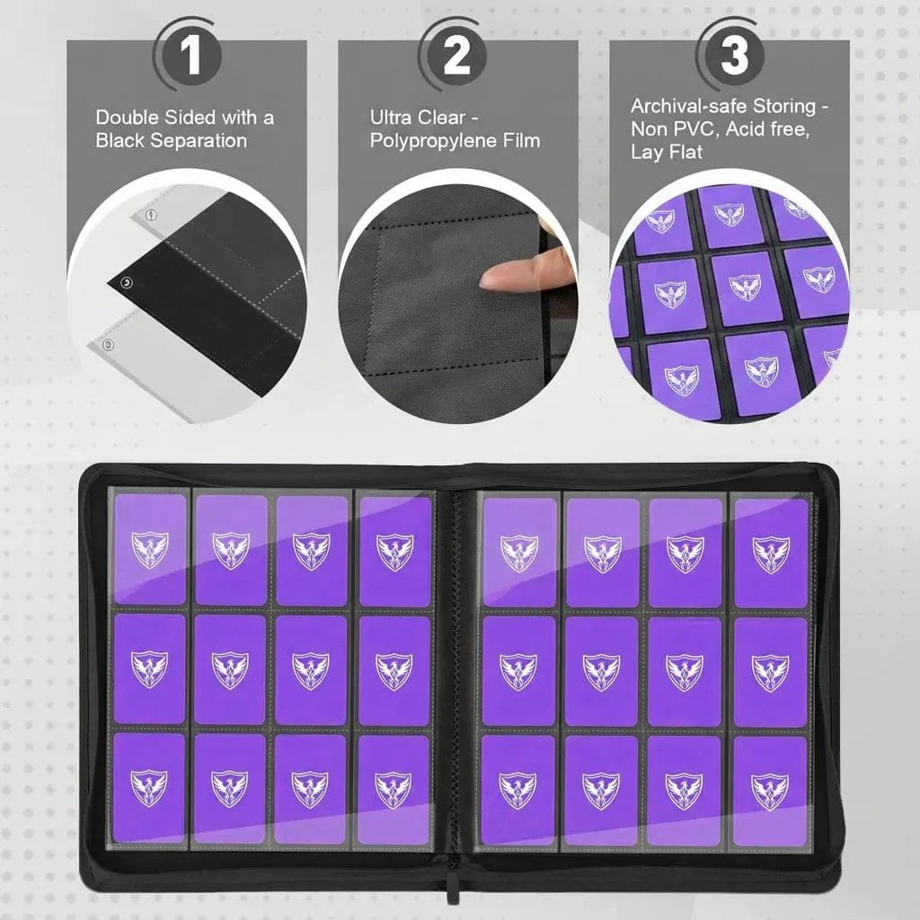 12-Pocket Trading Card Binder Collectible Card Holder That Can Accommodate 480 Cards Zippered Premium Card Binder Suitable for Tcg Cards/Game Cards/Sports Cards/Yu-Gi-Oh! Magic: the Gathering and Trading Cards