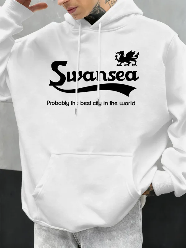 Swansea The Best City Letter Σχέδιο Φθινοπωρινά Ανδρικά με κουκούλα με κουκούλα casual fleece Soft πουλόβερ Hip hop Ρούχα φαρδιά μπλουζάκια