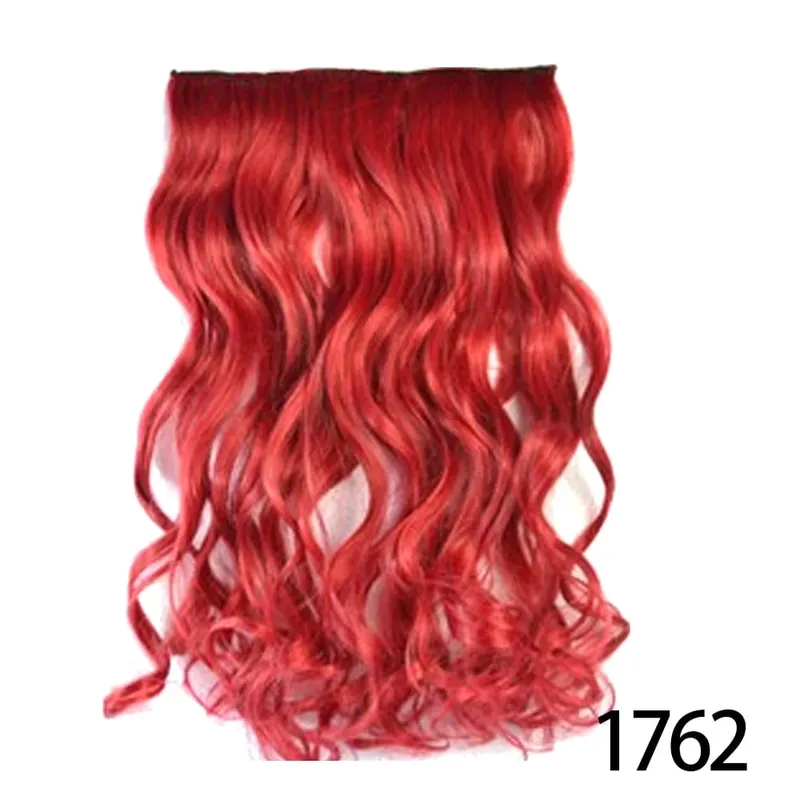 Longo reto encaracolado uma peça 5 clipes clip-in extensões 22 Polegada penteados resistentes ao calor cor mistura loira pedaço de cabelo para mulher