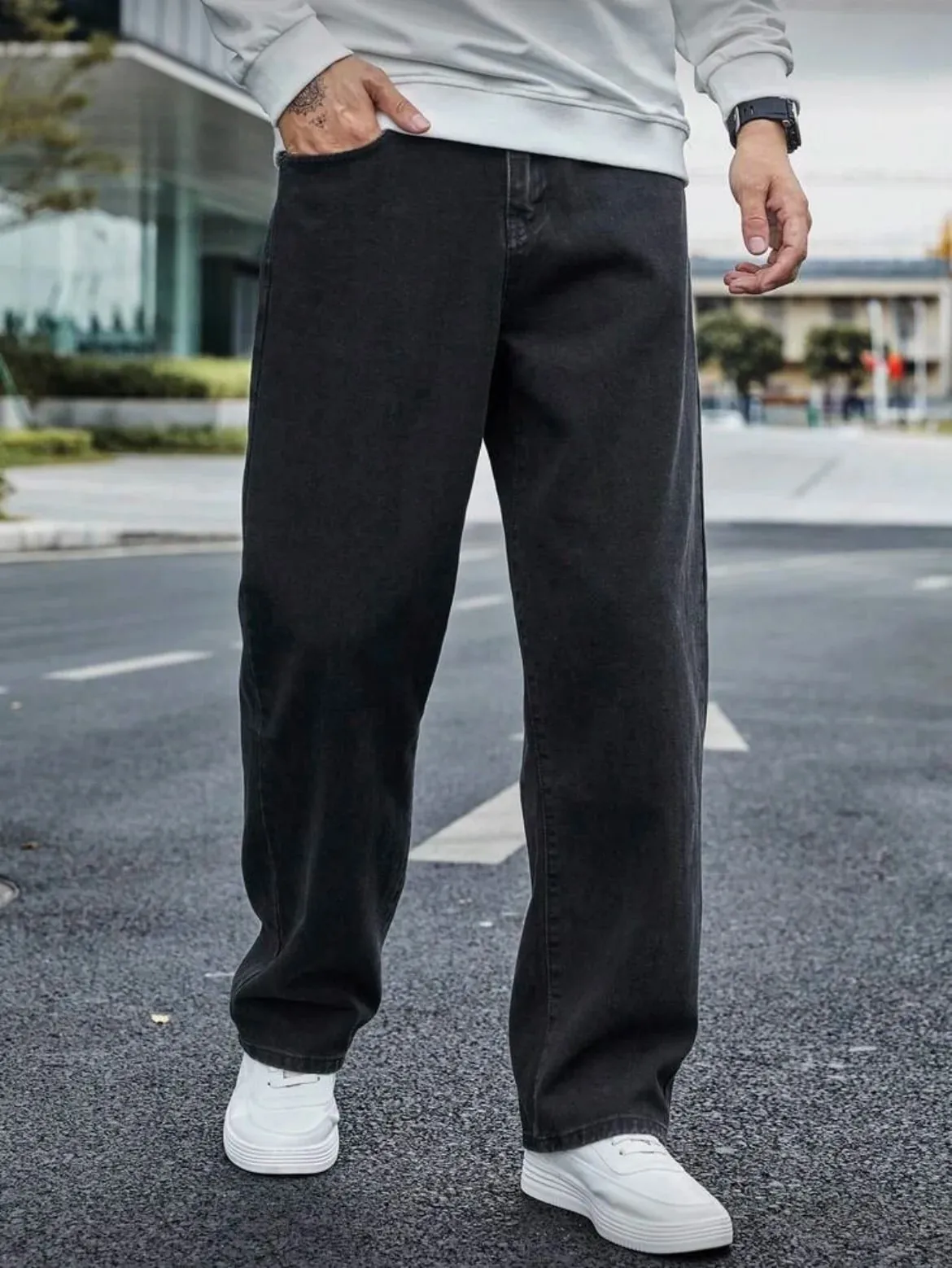 Men's Straight Jeans - Relaxed Fit with Great Drape Tummy & Slimming Dark Grey Wash
