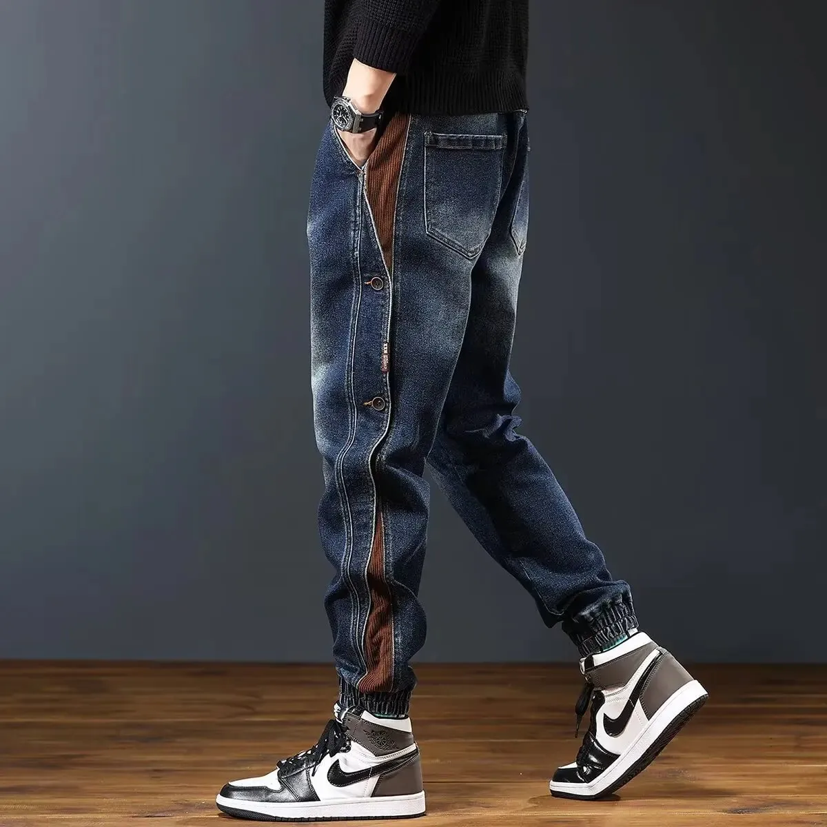 High end workwear jeans for men in autumn and winter trendy brand rugged and handsome pants American style personalized desi