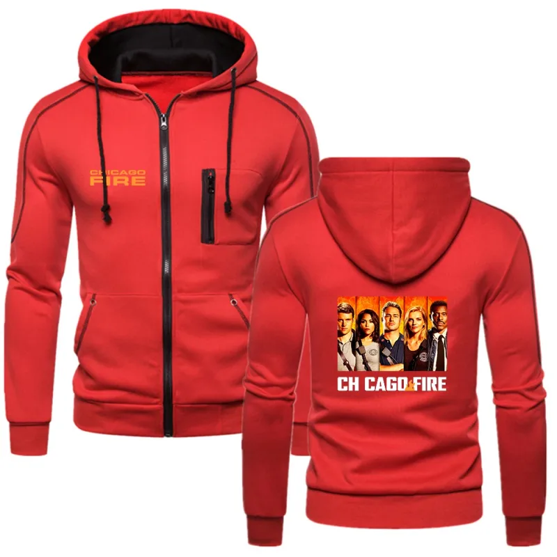 New Chicago Fire Department Show Tv Show Duty Printing Fashion 2023 New Men's Solid Cotton Fleece Slim Long Sleeve Hoodies Coat