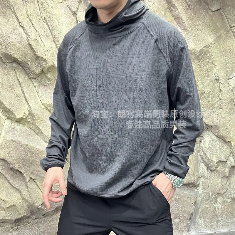 Lightweight seersucker texture outdoor thin quick-drying fabric couple loose sports hooded sweater