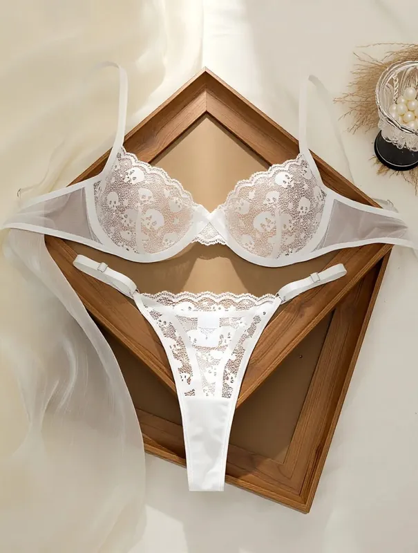 Women's Ultra-Thin Bra Set Sexy Lace Floral Underwear Set 2-Piece Bra And Panties Combo for Ladies