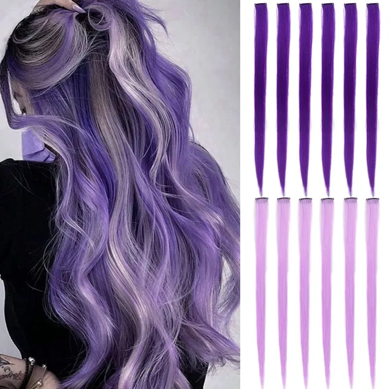 22inch 5PCS Synthetic Purple Clip in Hair Extensions Straight Colorful Hair Extensions Hairpieces for Halloween Christmas Party — image 2