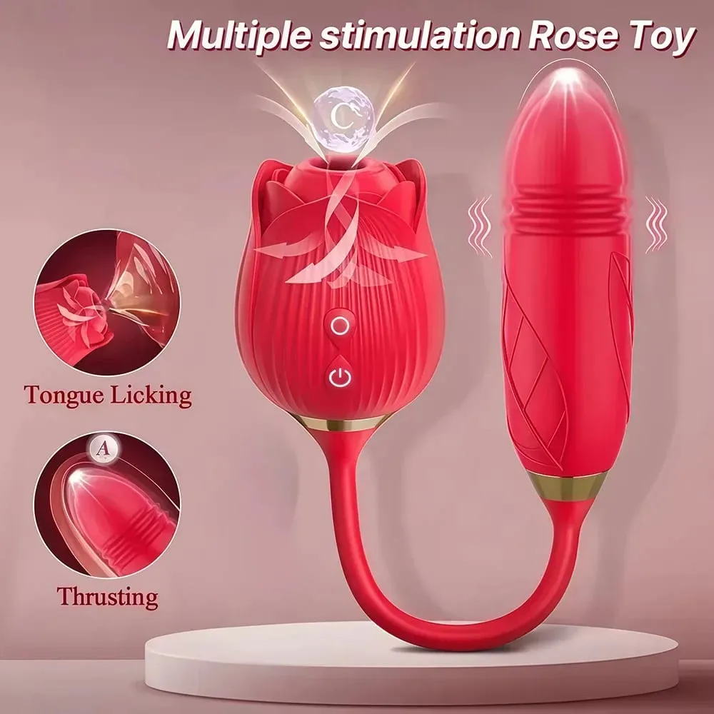Rose 3in1 Sucker Vibrator for Women Telescopic Clitoris Stimulator Dildo Licking Vagina Massager Masturbator Sex Toys for Women