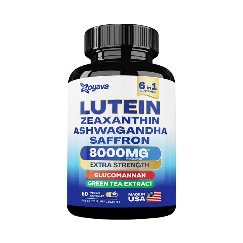 Suplemen Lutein & Zeaxanthin 8000 Mg Vitamin Mata dengan Safron untuk Dewasa Suplemen Kesihatan Mata Menyokong Penglihatan