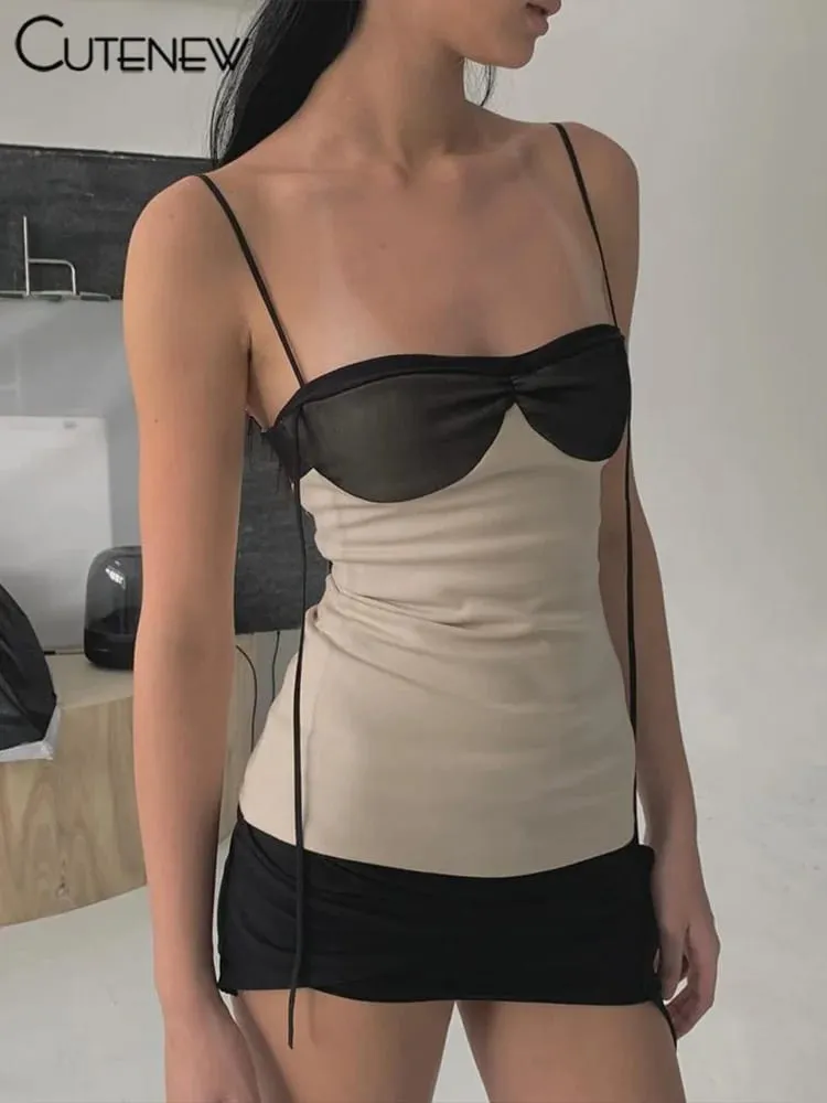 Cutenew Paneledผู้หญิงชุดมินิกระชับพู่Patchworkห่อหน้าอกไม่สม่ำเสมอBackless Super-สั้น Vestidoแนวโน้มStreetwear