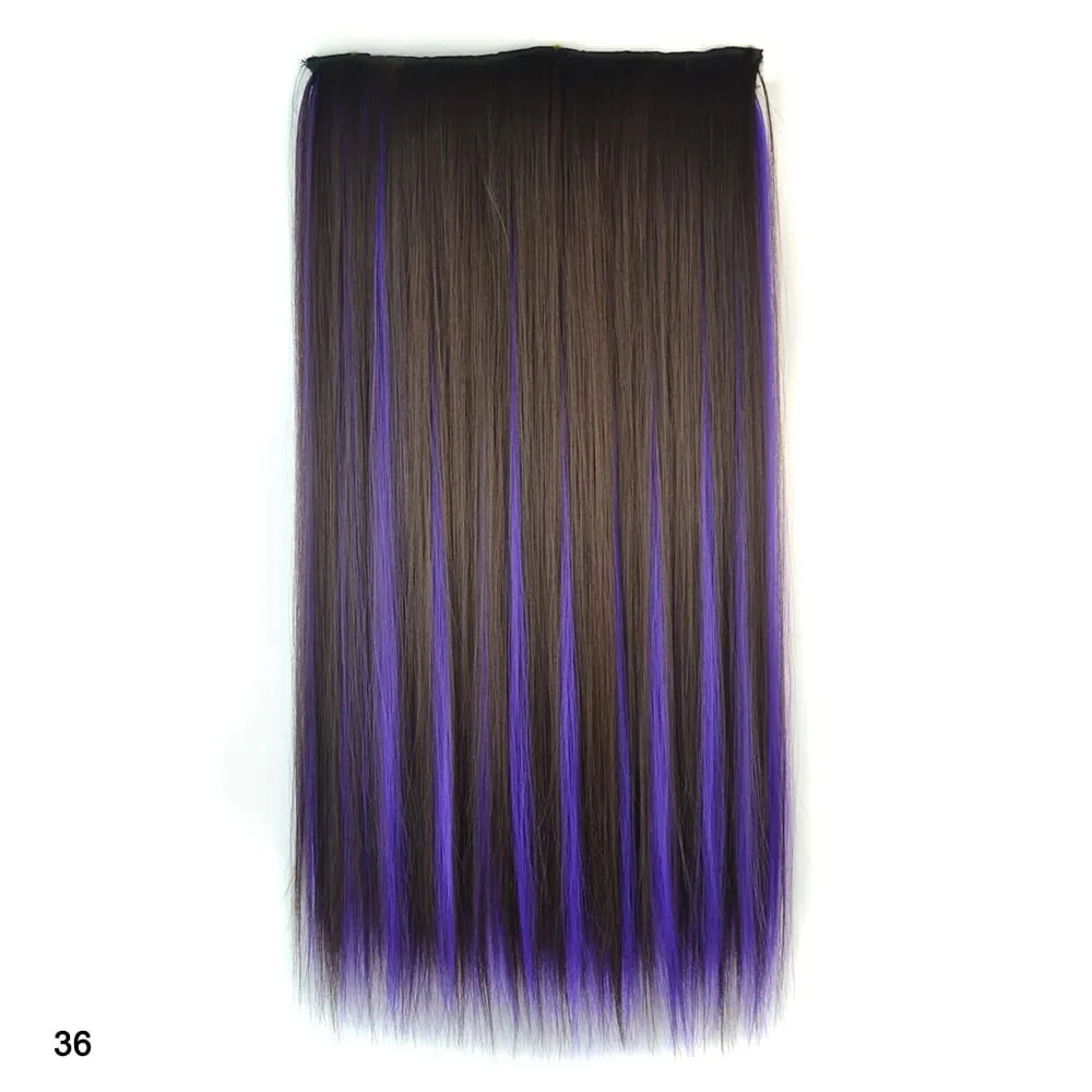 Rainbow Hairpiece Clip in One Piece Hair Extension Long Straight Synthetic Black Blue Gray Green Ombre Color Hairpieces