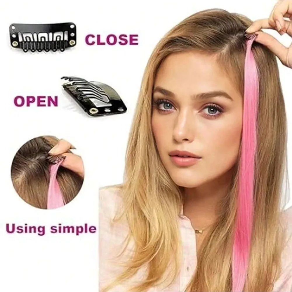 1PCS/Pack Synthetic Colored Party Highlights Clip in Hair Extensions for Girls Omber Colors Long Straight Hairpieces