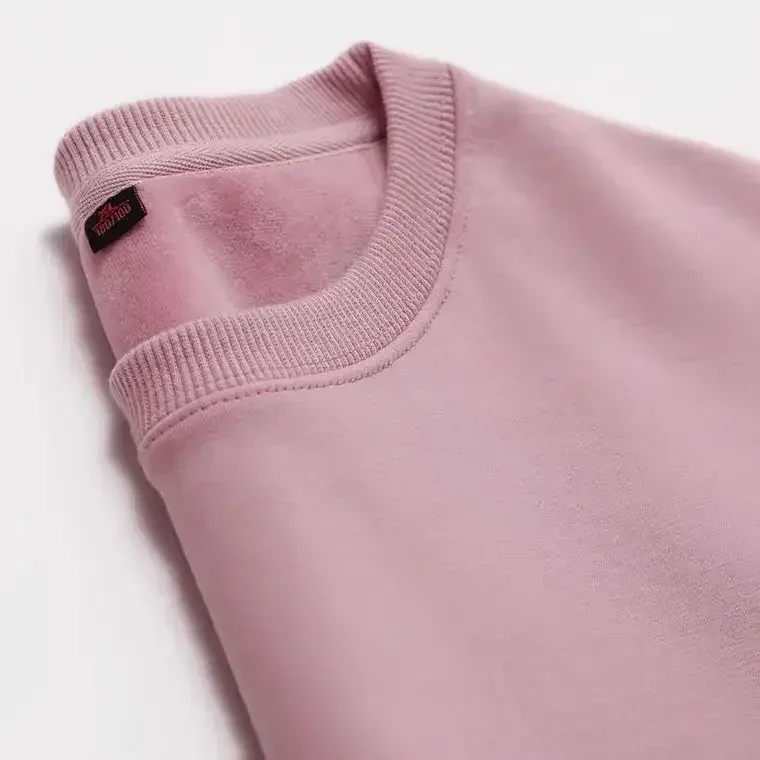 Sudadera gruesa de felpa de algodón de 600G, suéter fino de felpa pesado, suéter de cuello redondo sólido, suéter cálido para otoño e invierno