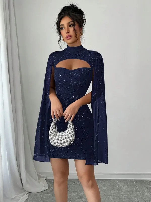 Summer Vintage Sparkly Sequin Dress with Keyhole Neckline Fashion Mini Bodycon Party Gown Elegant Slim Fit Evening Dresses