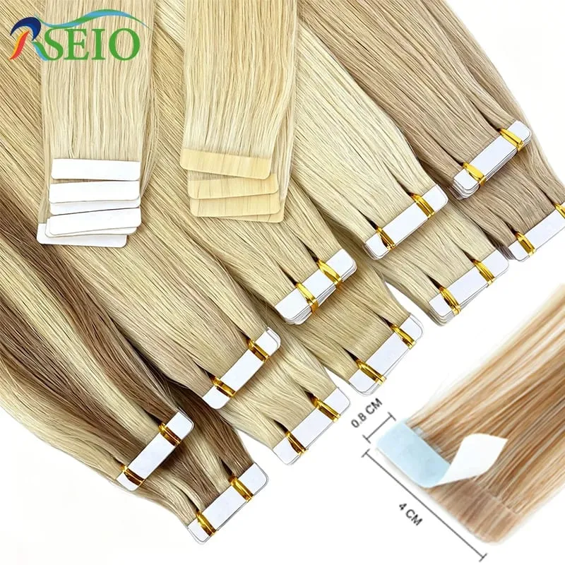 Tape In Hair Extensions Human Hair 100% Really Natural Hair Tape Ins Invisible Soft 16"-26" Black Brown Blonde For Salon