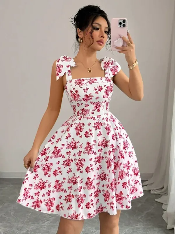 Dresses for Women Elegant Spaghetti Strap Women Dress Lace-up Print A-LINE Dress Women New Summer Vestidos De Verano Mujer Q5332