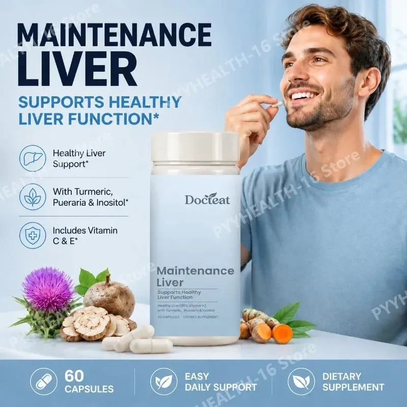 Liver Wellness Support Capsules with Milk Thistle Turmeric Extract Magnesium Glycinate Vitamin C E Herbal Formula 60 Capsules