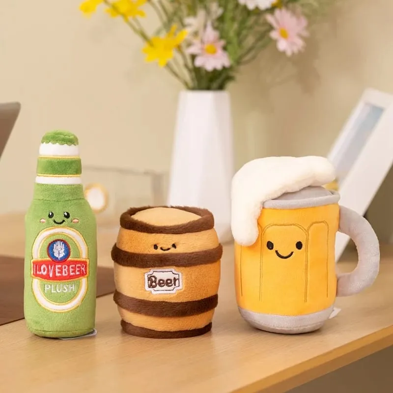 Bouteille de bière en verre 11 ~ 19cm, jolie canette de boisson, baril de bière, oreiller en peluche, peluche humanoïde Kawaii, accessoire de fête, cadeau pour homme
