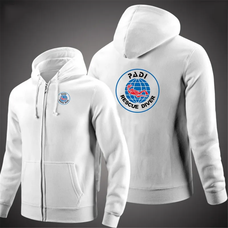 Scuba Driver Padi 2026 white Hoodies men Autumn Long Sleeve Pullover Tops Casual Pocket Hoodies Outer Loose Sport Wear