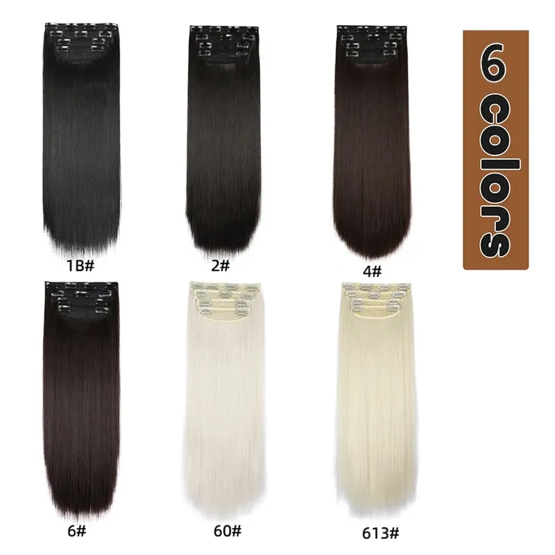 Clipe sintético longo ondulado feminino de alta temperatura, extensão de cabelo sintético, 4 peças, clipe longo, macio, ondas glam, grosso