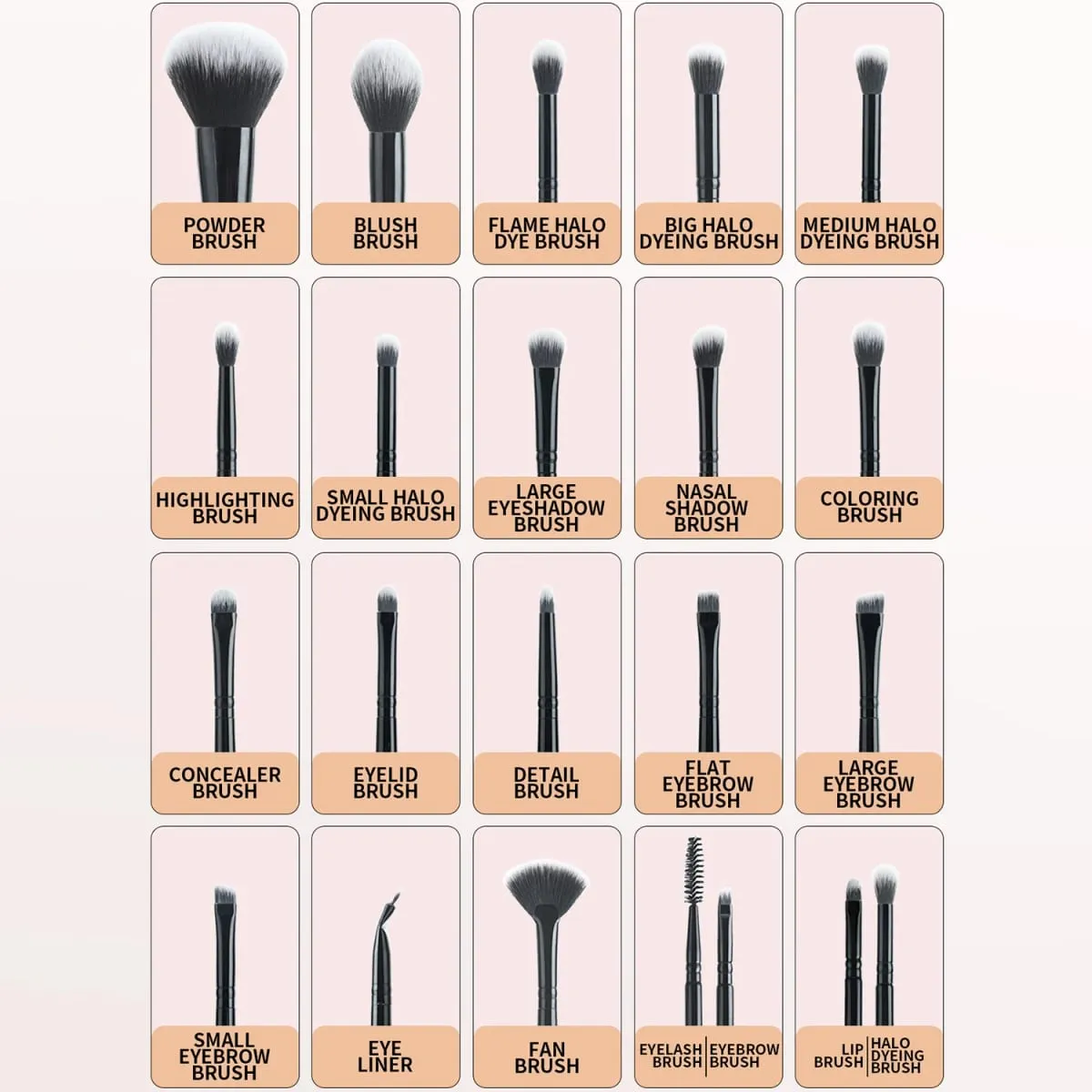 37Pcs Makeup Tool Kit 20Pcs Makeup Brushes With Hairband Wristband Powder Puff Facial Sponge