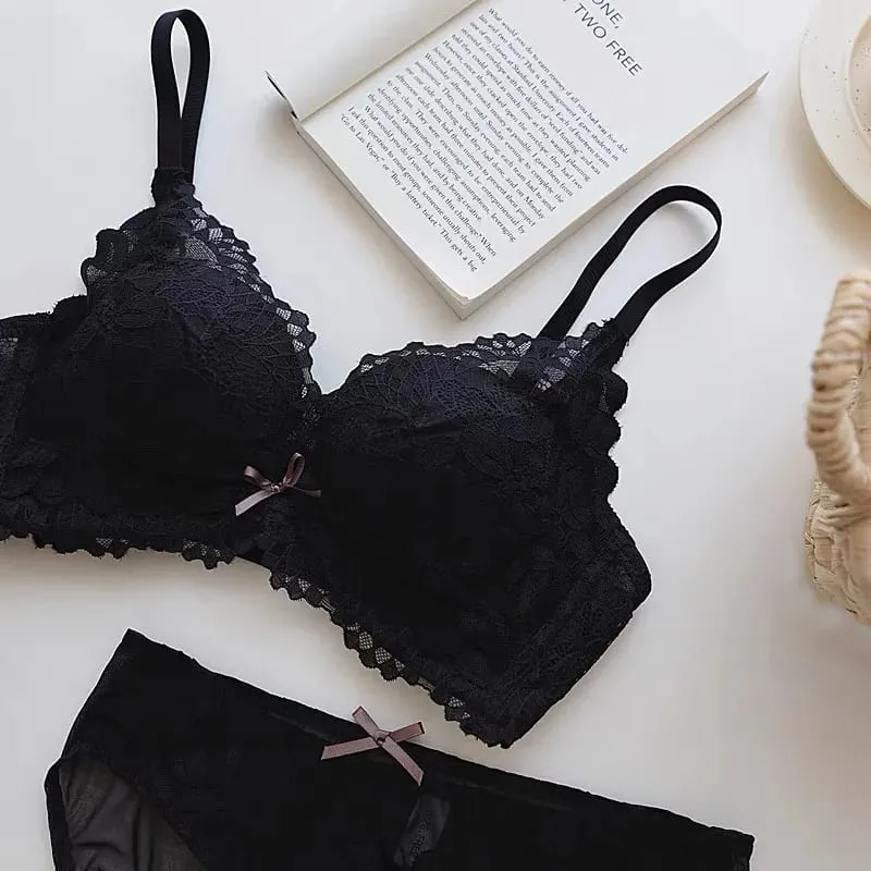 Modest Japanese Style Abaya Lace Bra Set Women Luxury Push Up Small Bust Support Anti Sagging Full Coverage Comfort MOYISU Sexy