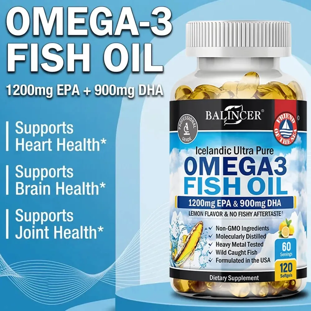 Strength Omega 3 Fish Oil 2250mg Wild Caught High EPA 1200mg & DHA 900mg Supports Heart Brain Eye Joint & Skin Health