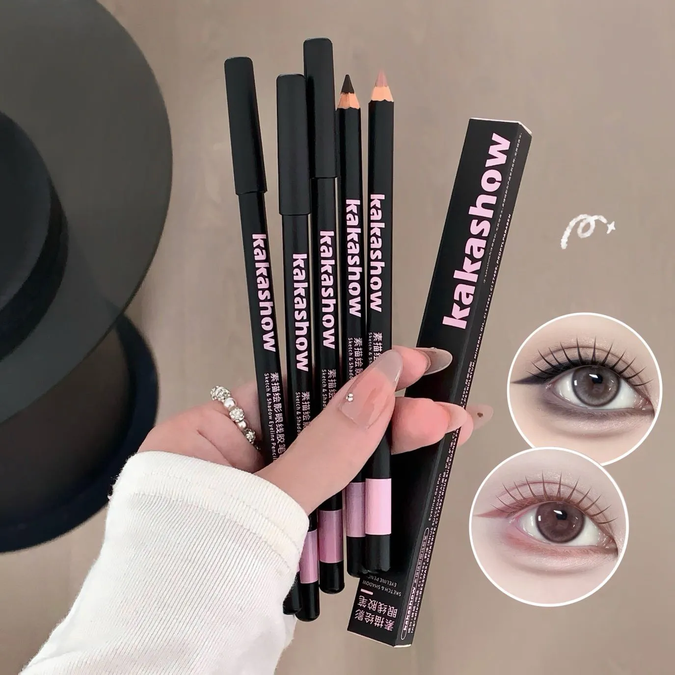 Wooden Matte Eyeliner Pencil Black Pink Brown Eye Liner Pen Long-lasting Waterproof Smudge-Proof Smooth Matte Eye Liner Makeup