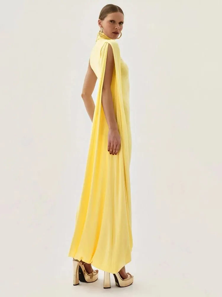 Blifanbo Split Turtleneck Sexy Maxi Dress Women Gown One-shoulder High Waist Bodycon Solid Fashion Club Party Long Dress Elegant