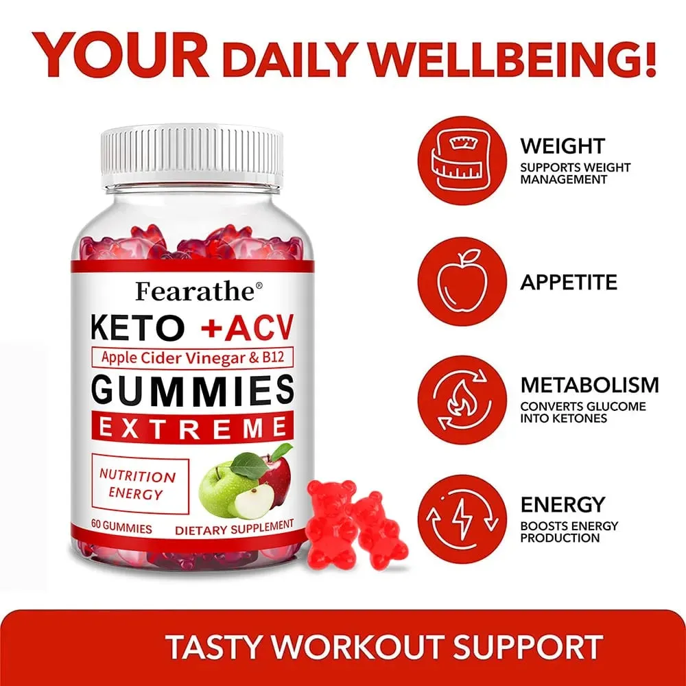 Fearathe Slimming Keto Żelki z octu jabłkowego uzupełniają utratę wagi Zmniejszają niepokój i stres Wzmacniają układ odpornościowy
