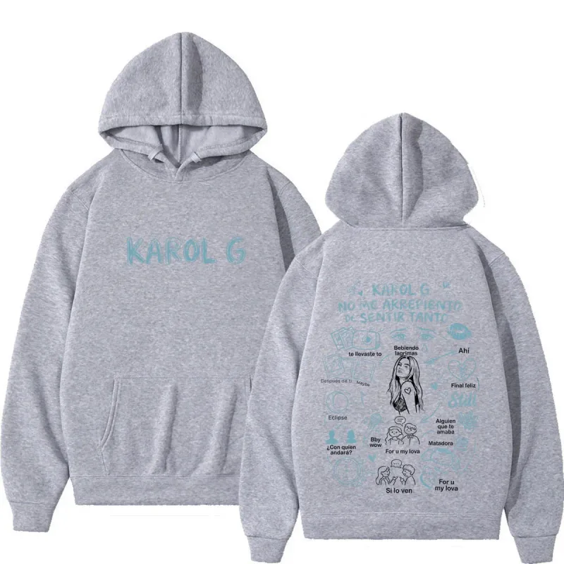 Karol G Album No Me Arrepiento De Sentir Tanto 2026 Print Hoodie Men Women Fashion Casual Pullover Long Sleeves Loose Hoodies