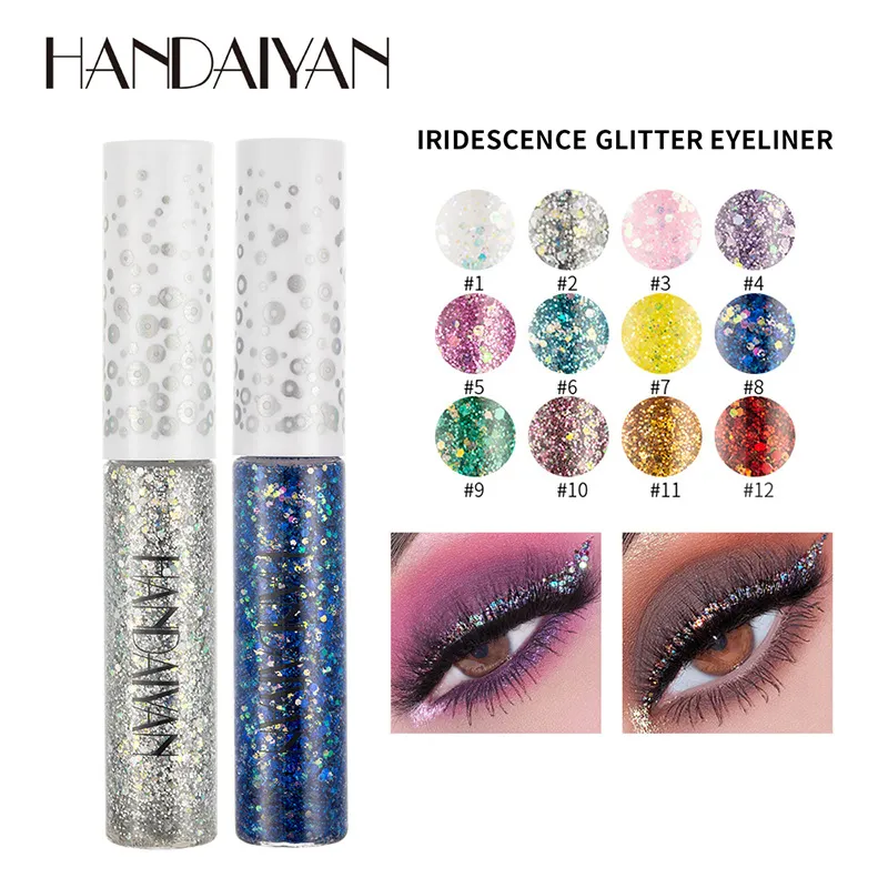 12 Renk Parlak Göz Gömlekleri Pigment Gümüş Gül Altın Renk Glitter Likit Eyeliner Metalik Renkli Makyaj Kadınlar Için