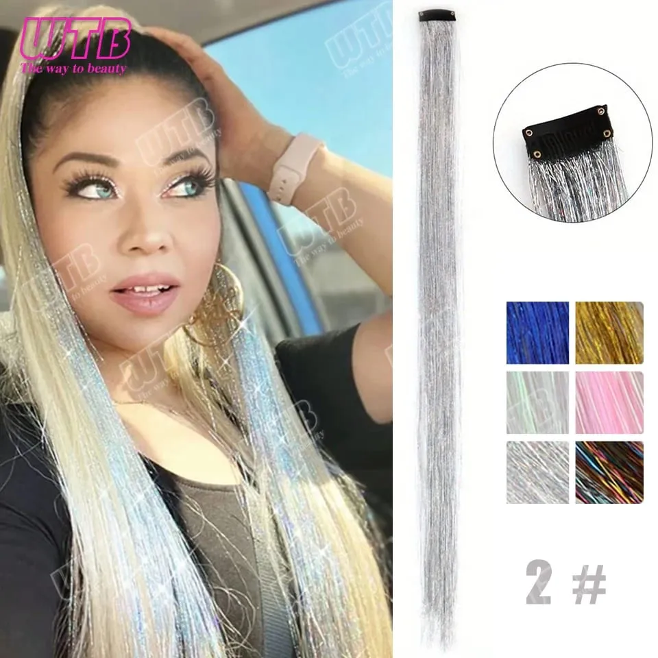 Multi-Color Glitter Synthetic Hair Extension Wig BB Clip Style Suitable for Women and Girls to Wear During Holidays and Events