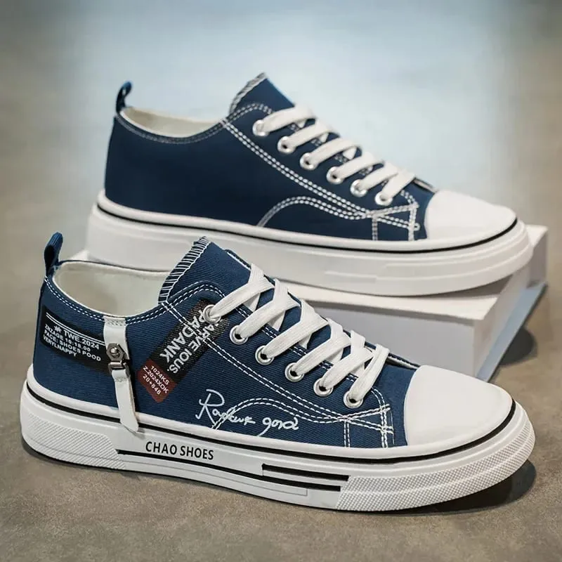 Men's Breathable Canvas Shoes Casual Soft Sole Non-Slip Outdoor Walking Sports Sneakers Fashionable Youth Board Flat Summer Foot