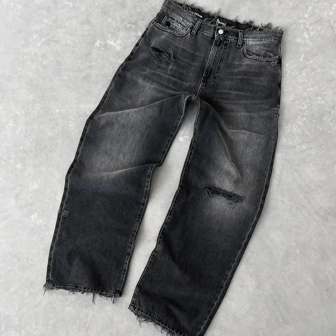 Straight Jeans Distressed Men Jean Ripped Holes Washed Denim Pants Ankle Length Loose Solid Zipper Fly Pockets Casual 2026 — image 5