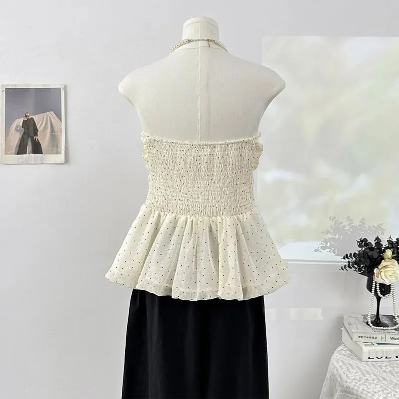 Sexy pleated dots Camis Chic tube top Slim Korean Tanks Top Elegant off shoulder Crop Top Summer Women Bustier