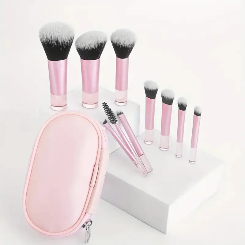 10Pcs Portable Makeup Brush Set with Zipper Bag Soft Synthetic Hair Face Eye Lip Makeup Brushes Travel Beauty Kit