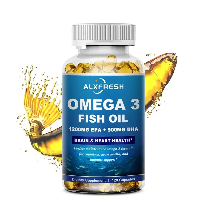 Minyak Ikan Alxfresh Wild Caught Omega 3– 120/60 Gel Lembut –3600mg Tinggi EPA 1300mg DHA 900mg Bukan GMO Makanan Tambahan Tanpa Gluten