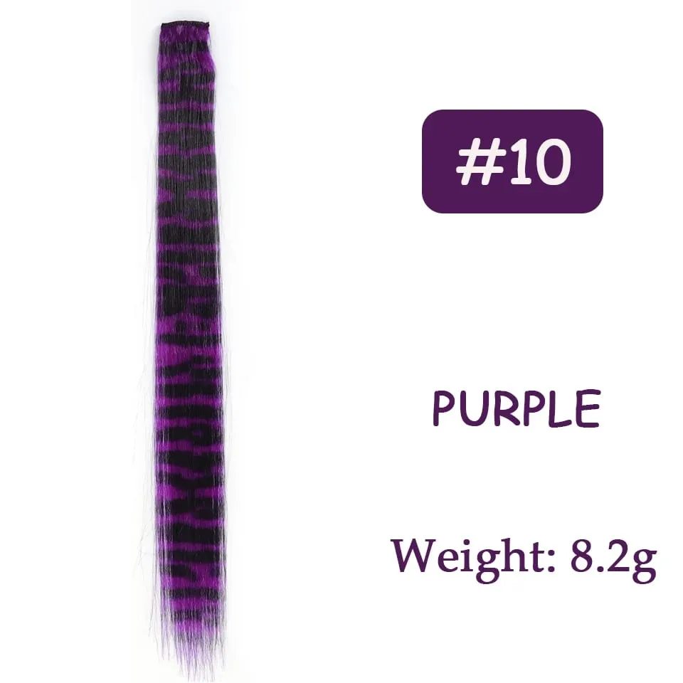 1pc/set Stripe Printed Hair Colorful Long Straight Hair Pieces Synthetic Clip-in Hair Extensions for Daily Use Party Halloween