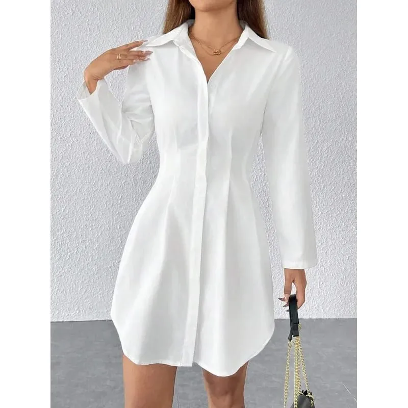Women Long Sleeve Shirt Dress Fall Winter Open Cardigan Turn Down Collar Button Down Casual Midi Dresses