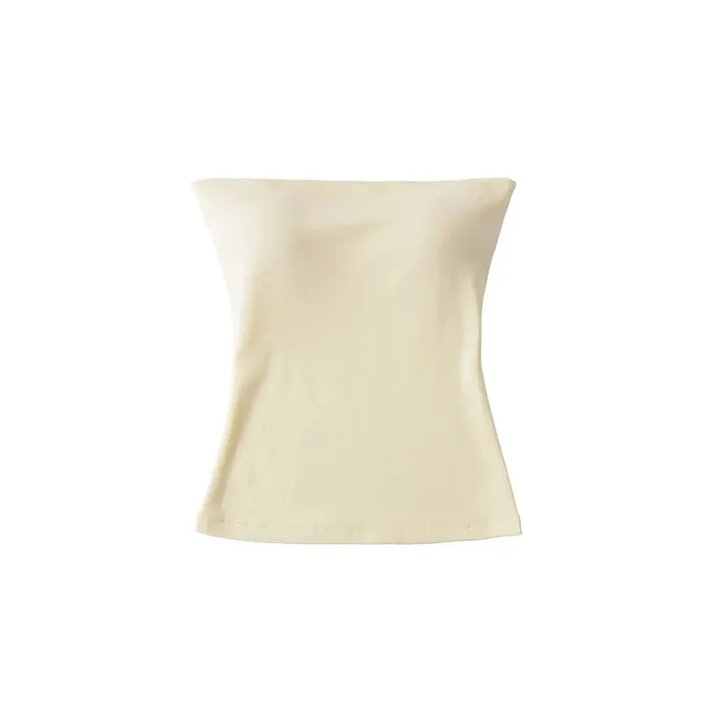 Women Solid Strapless Tube Top Sleeveless Bandeau Crop Top Stretch Basic Wrap Bustier Summer Casual Y2K Tank Tops
