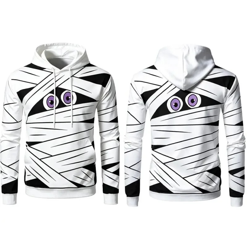 Halloween Horror Monster Eyes 3D Print Hoodie Autumn Fun Mummy Graphic Pullover Y2K Men Women Holiday Party Cosplay Sweatshirt