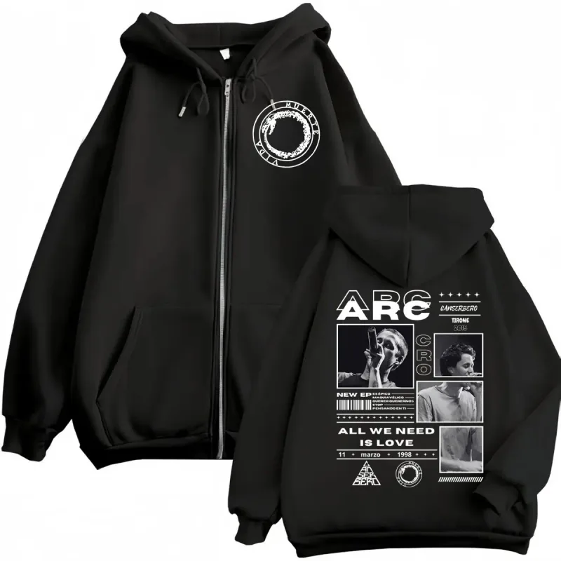 Canserbero Alles wat we nodig hebben is liefde Muerte Vida Merch Rits Hoodie Herenmode Hip Hop Zip Up Sweatshirts Casual Fleece Truien