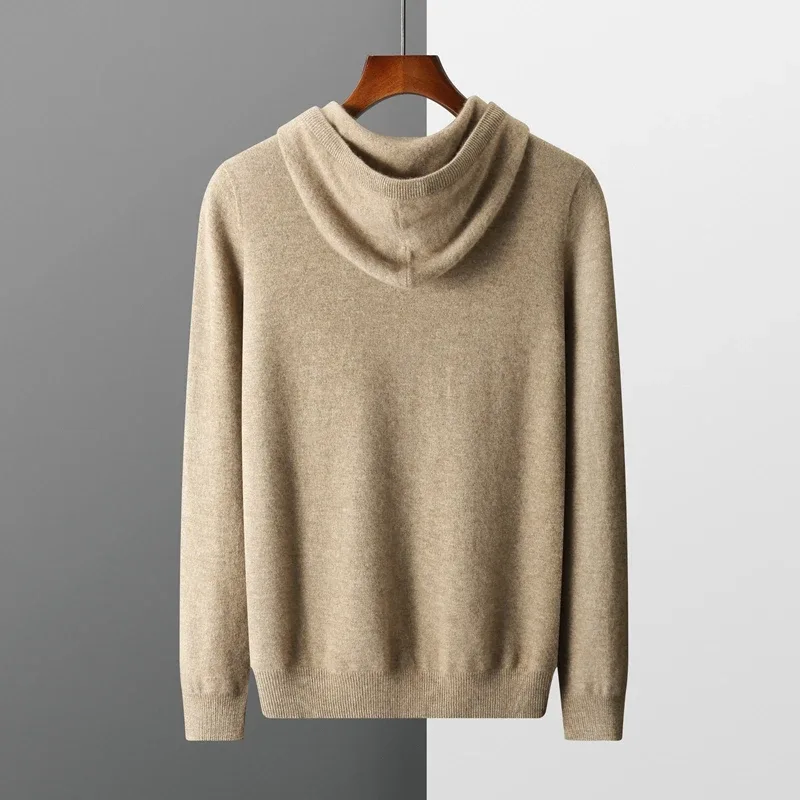 DjzDsm 100% Merino Wool Men's One-piece Ready-to-Wear Hoodie Knitted Sweatshirt Autumn Winter Casual Large Top Long Sleeved