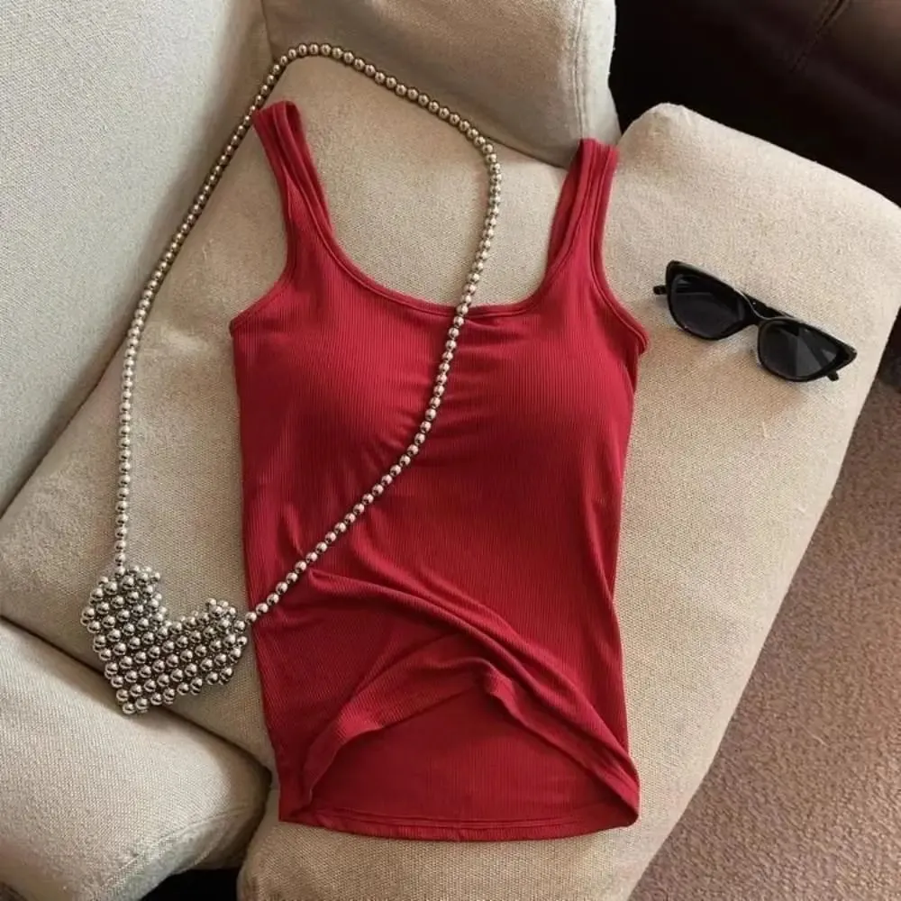 Fashion Solid Color Bodycon Top with Chest Pad Sleeveless Tank Top Clubwear Backless Vest for Women