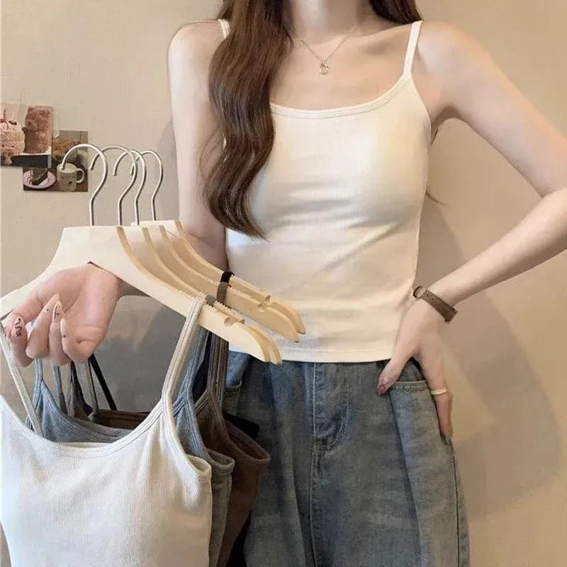 Cotton Feel Solid Sling Camisole Women Crop Top 35-75kg Sleeveless Sexy Slimming Vest Tank Base Tee Underwear Daily Staple 2026