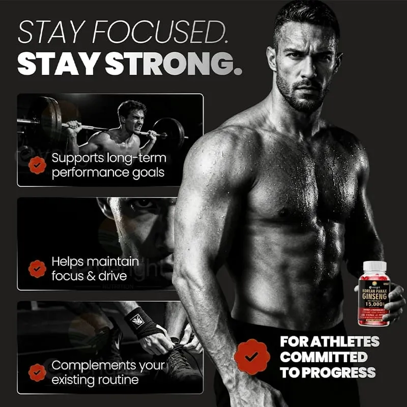 Korean Red Ginseng Capsules- 1500mg Natural High Strength for Men Vitality Energy Performance Focus Immune Health