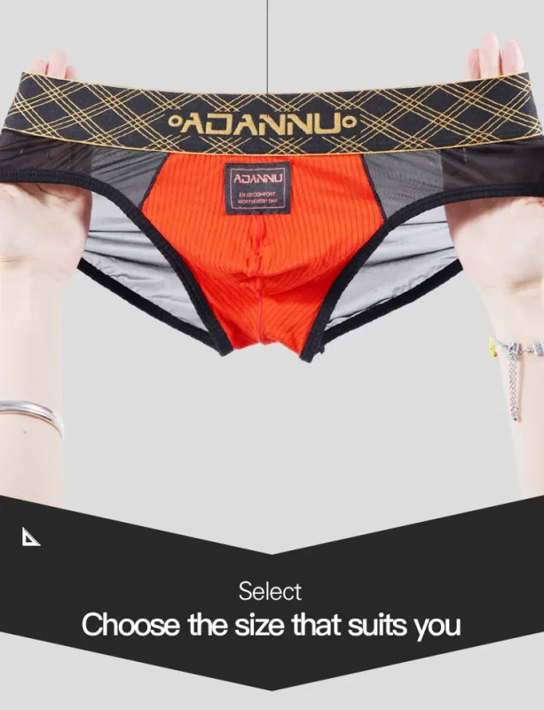 Luxury Ice Silk Men's Underwear with Gold Thread Embroidery Waistband Ultra-Thin Transparent Mesh Quick-drying Briefs for Men