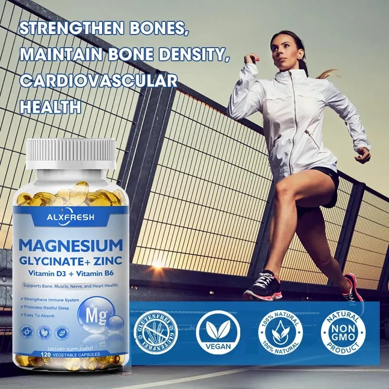 Magnézium-glicinát kapszula 500mg cinkkel D3-vitamin B6 Agymemória Fókusz Alvásnyugtató Táplálék-kiegészítő