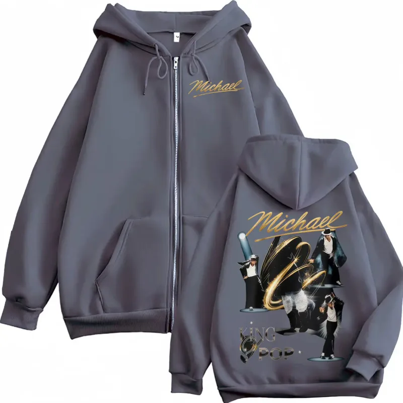 King of Pop Michael Jackson Concert Zipper Hoodies Men's Women Fashion Trend Classic Jacket Sweatshirt Long Sleeve Zip Up Hoodie