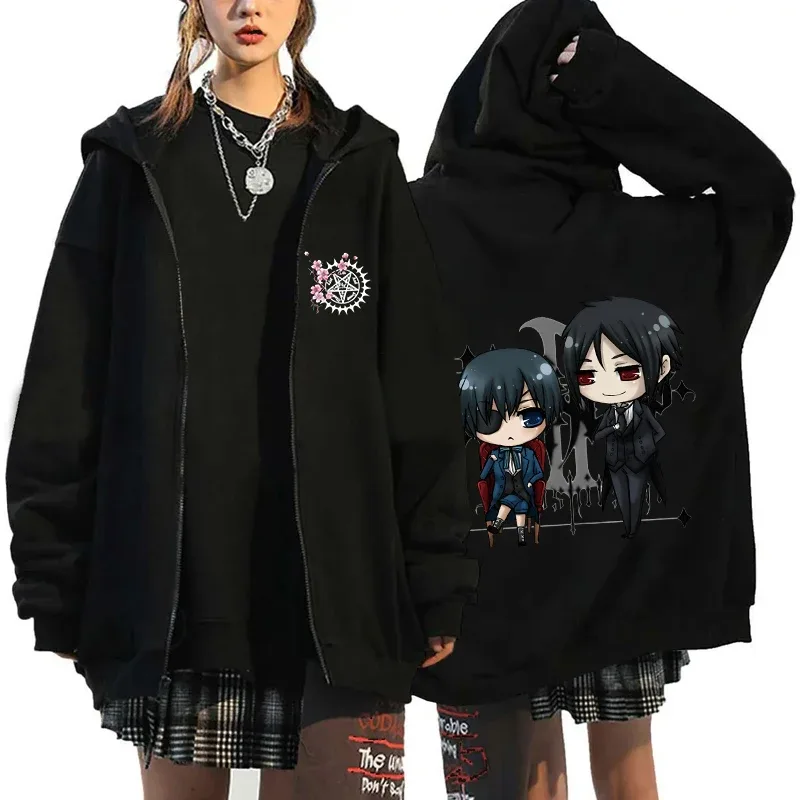 2025 Hot Aniem Cosplay Tops Black Butler Zipper Hoodie Fashion Autumn Winter Long Sleeve Sweatshirts Zipper Jacket For Man Woman
